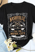 Black Nashville Letter Guitar Print Short Sleeve Graphic Tee